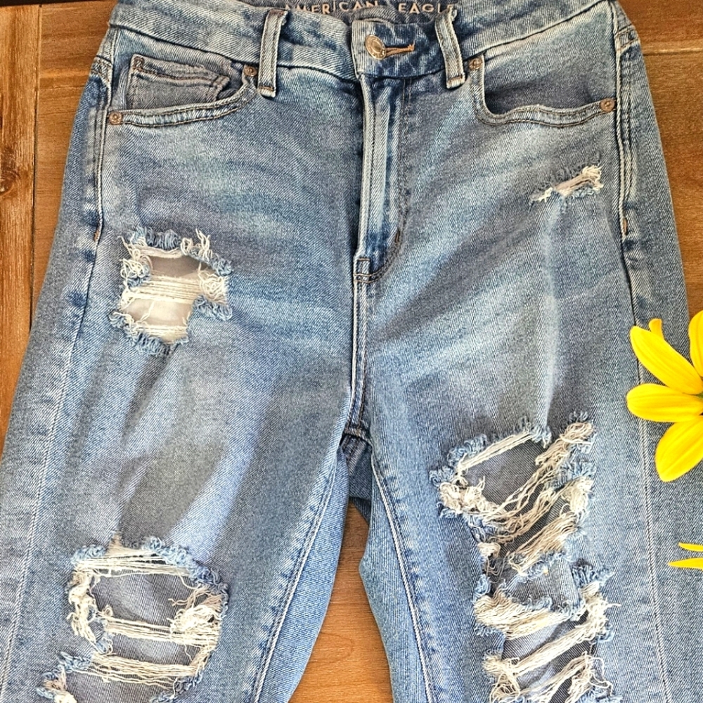 AE Destroyed Curvy Mom Jeans - 2 Reg